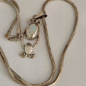 Sterling Silver Multi-hued Opal Oval Pendant Necklace